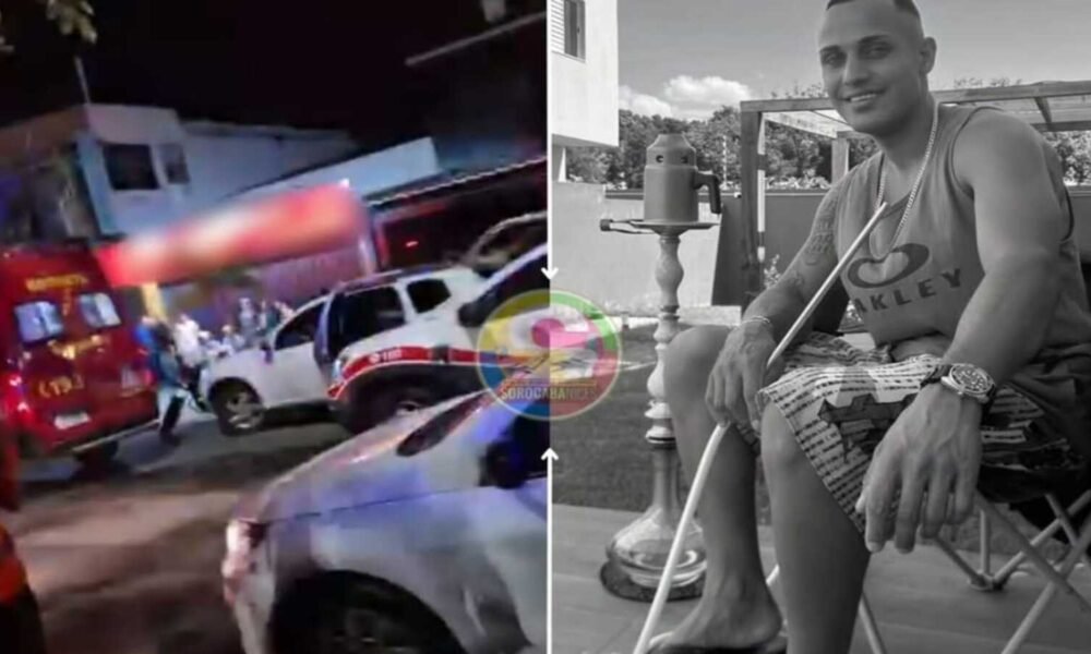 Split image showing contrast left side a nighttime street scene with emergency vehicles and people right side a grayscale photo of a man sitting outdoors with a hookah