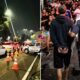 Nighttime street scene with police cars traffic cones and bright streetlights forming a barricade Details of a police operation at night informative