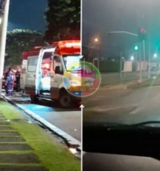 Nighttime split image left shows a crashed car ambulance on scene and responders right shows a dim street with a green traffic light