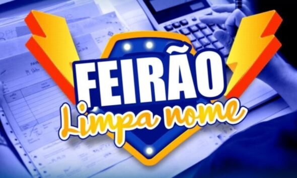 Promotional banner advertising a large mobile sale with bold FERÃO and Linha móvel in yellow and white text over a blue background with orange accents