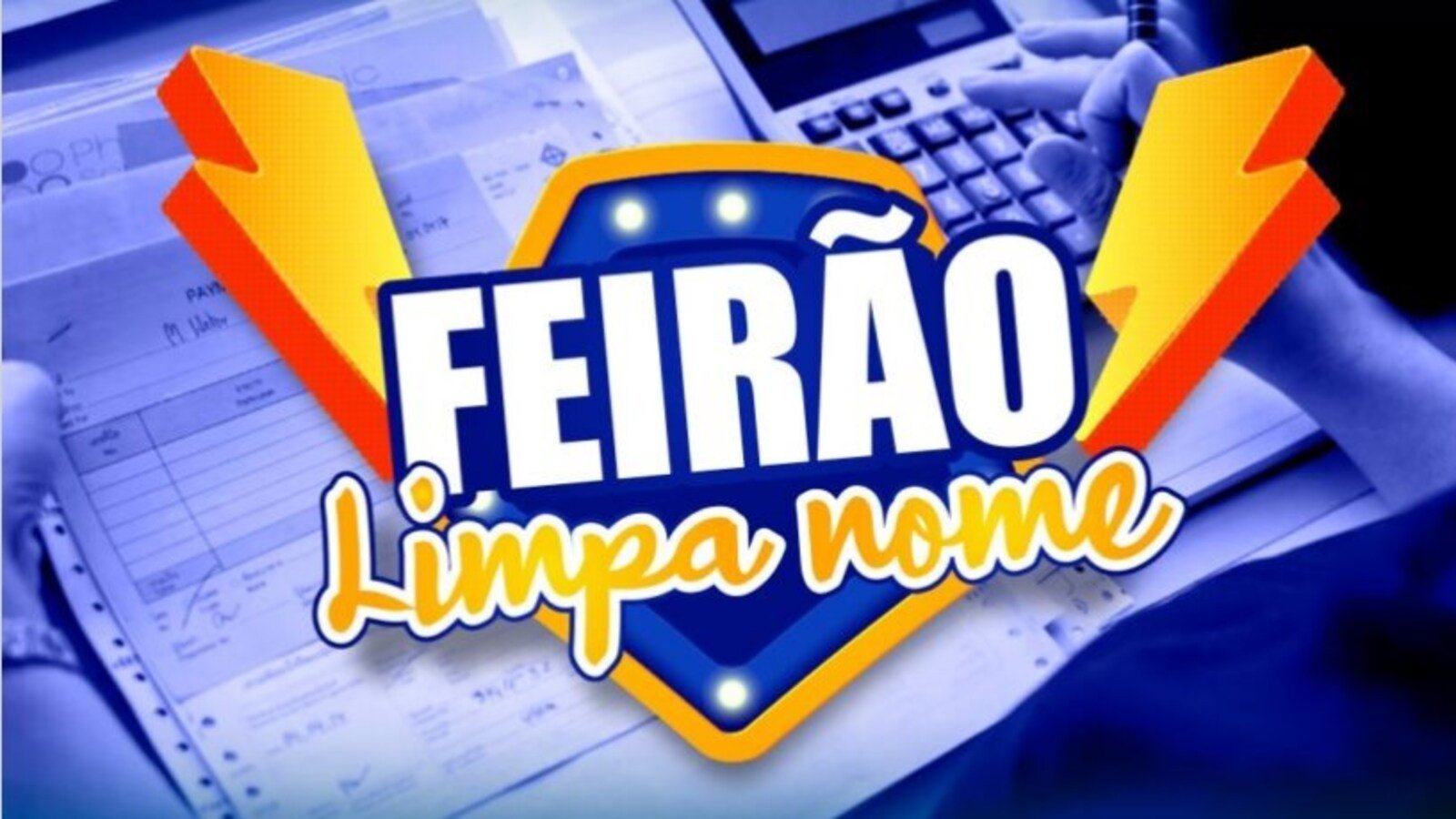 Promotional banner advertising a large mobile sale with bold FERÃO and Linha móvel in yellow and white text over a blue background with orange accents