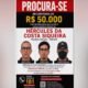 Poster de procura com foto de três suspeitos Recompensa de R$ por informações para localização e prisão de Hécules da Costa Siqueira Brasil SP